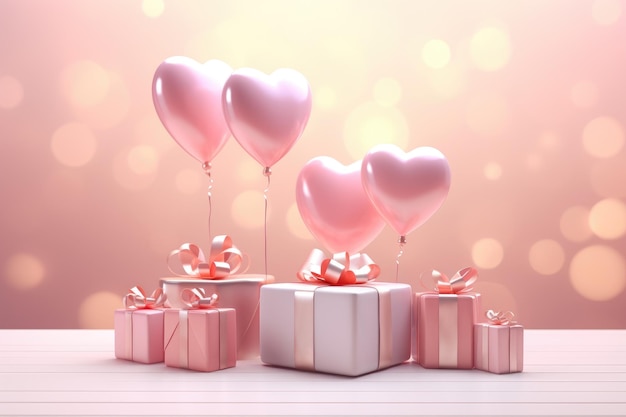 Greeting card ontwerp voor valentijnsdag bruiloft verjaardagsfeest met ballonnen en geschenkkistjes