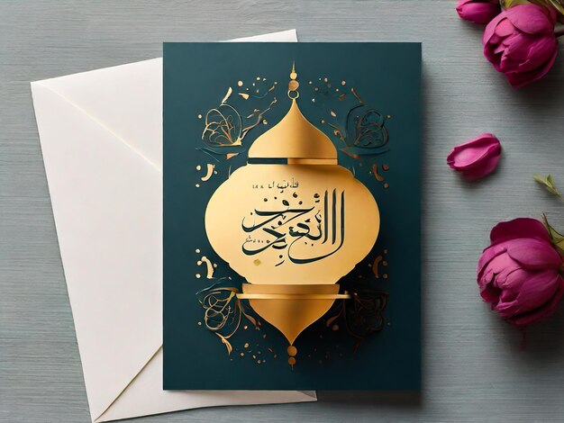 Photo greeting card ramadan caligraphy design