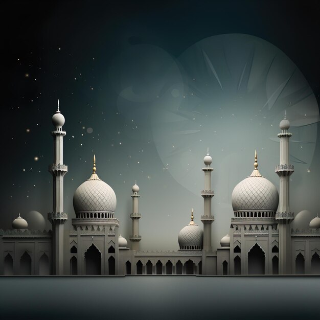 шаблон поздравительной открытки и фон плаката с мечетью или фонарем