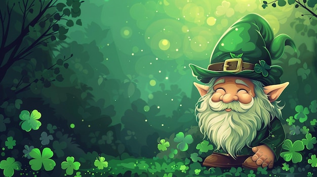 Greeting card voor Saint Patrick's Day met gnome en klaver Vector illustratie