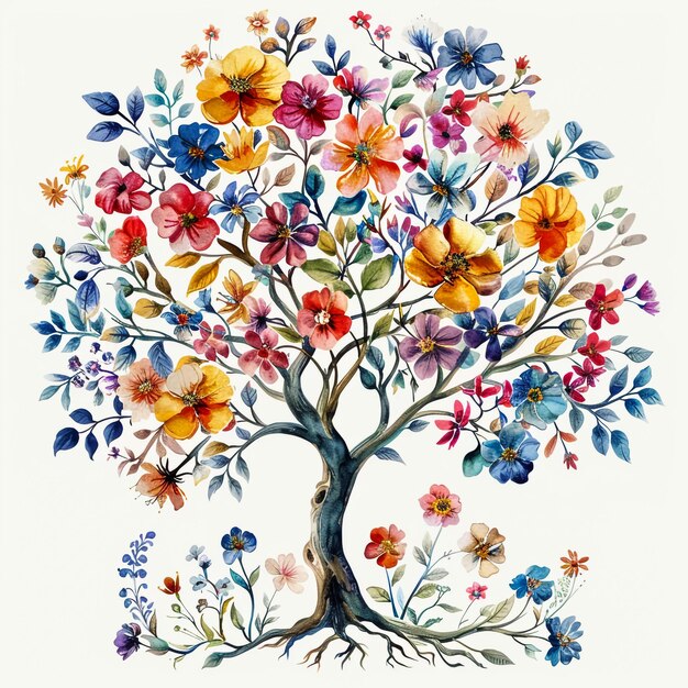 Greeting card with floral tree for your design Vector illustration