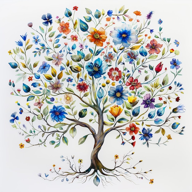 Поздравительная карточка с цветочным деревом для вашего дизайна Векторная иллюстрация