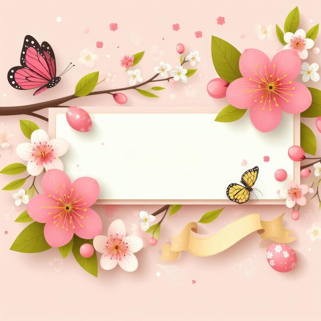 꽃 과 문장 이 있는 인사 카드 "안하세요, 봄"
