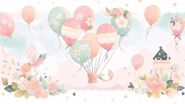 Photo greeting card with house and colorful balloons vector illustration