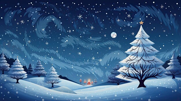 Greeting card with snow and stylized Christmas Tree