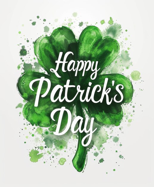 Greeting card with text Happy St Patrick Day green shades on white background clover Irish culture