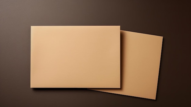 Greeting cards on brown background with blank paper and mockup space