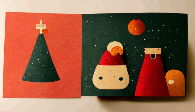 Photo greeting christmas card with flat christmas objects christmas illustration