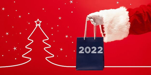 Greeting flyer for ad. concept of christmas, 2022 new year's, winter mood, holidays. copyspace, postcard