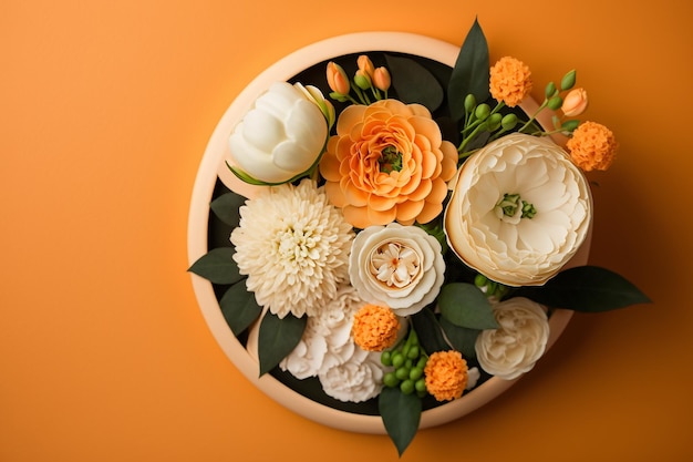 Greeting orange bouquet of flowers top view Generative AI