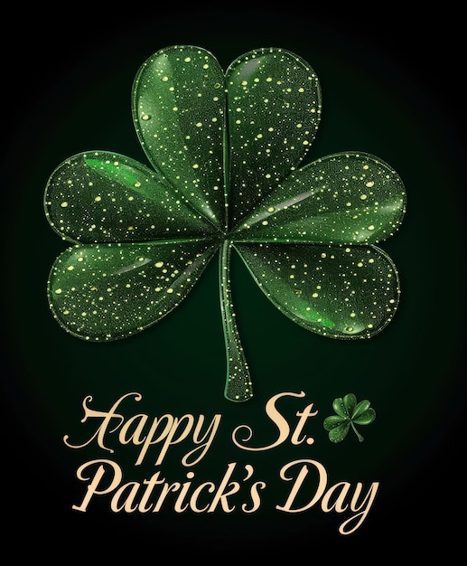 Greetingcard met tekst Gelukkige St. Patrick's Day groene stijl zwarte achtergrond klaver Ierse cultuur