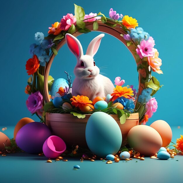 Greetings and congratulations for Easter Easters vibrant backdrop Flowers rabbits and Easter egg