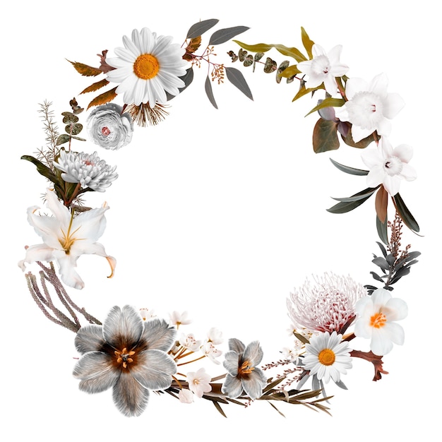 Greige aesthetic png botanical frame floral design in transparent background