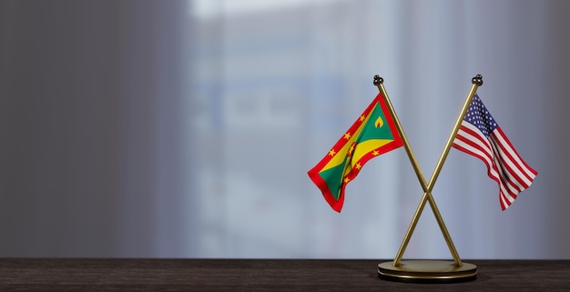 Grenada en USA vlaggen op tafel Onderhandeling