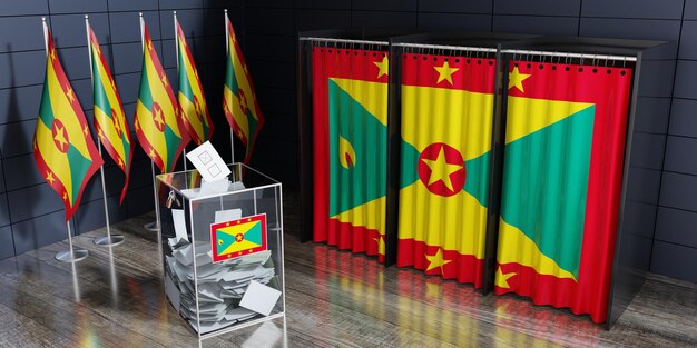 Grenada voting booths and ballot box election concept 3d illustration