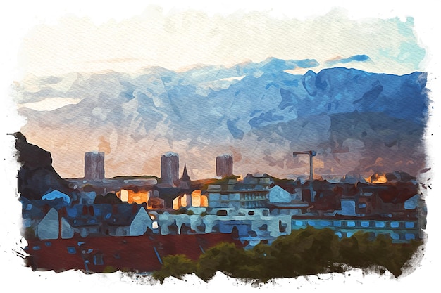 Photo grenoble france beautiful watercolor landscape