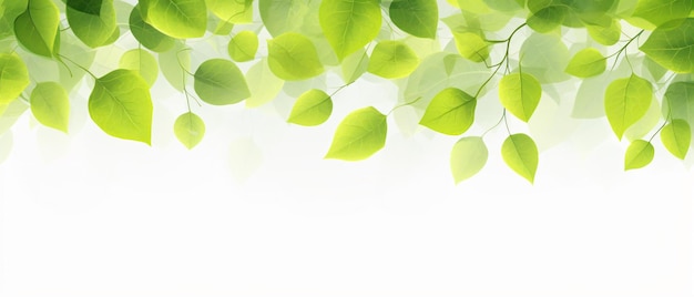 Grens van verse groene beukenbladeren in de zon geïsoleerd op een witte achtergrond