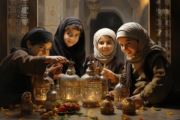 Gretige kinderen wachten op de iftar