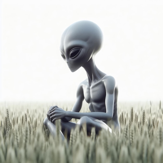 Photo grey alien in the forest