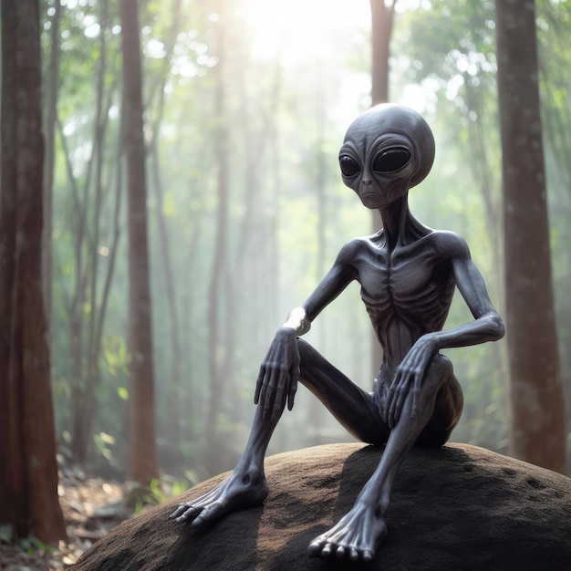 grey alien in the forest