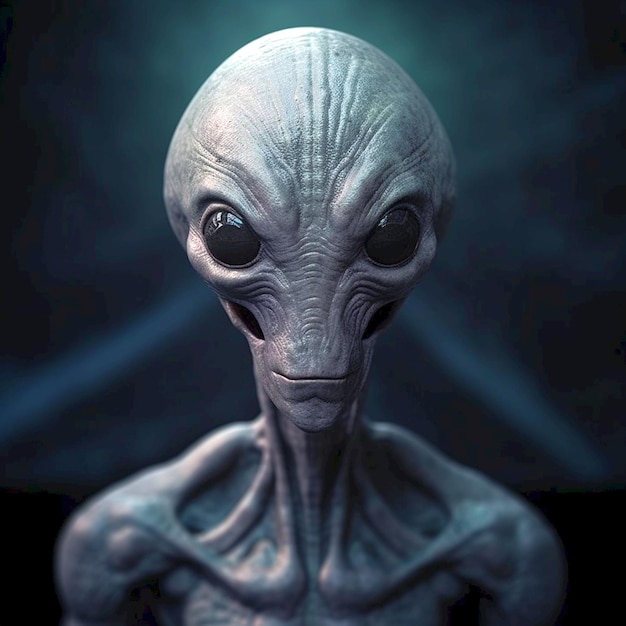 Grey aliens face and torso ufo realistic photo
