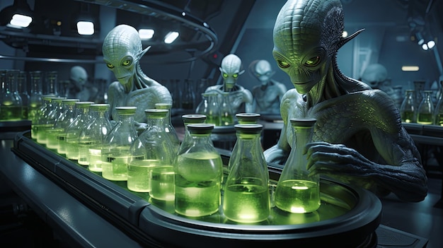 Grey aliens in green tanks a silent lab of biochemistry mysteries