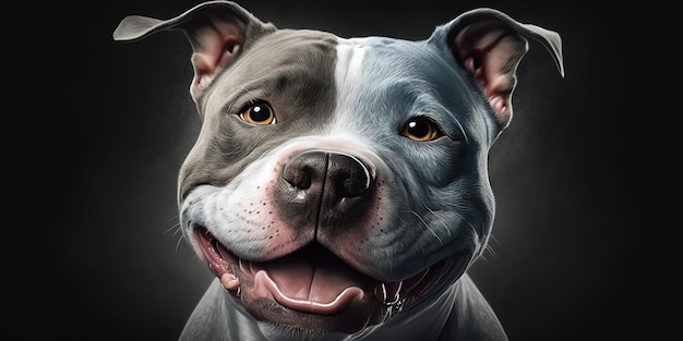 Grey american bully with a bit of white on the snout happy face Generated With AI