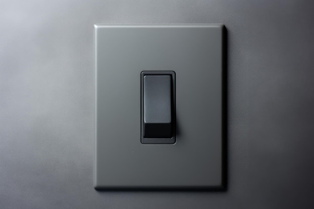 A grey background with a black light switch