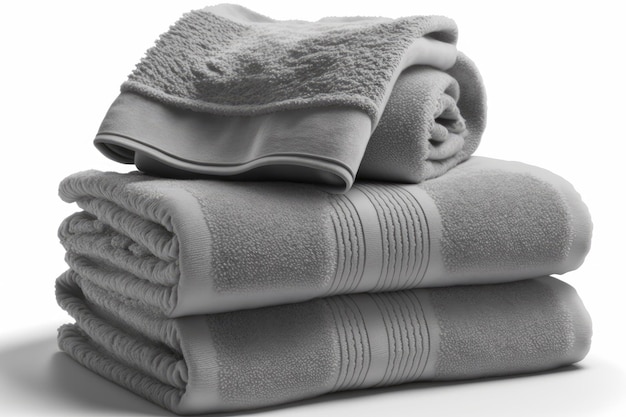 Grey bath towels isolated on white