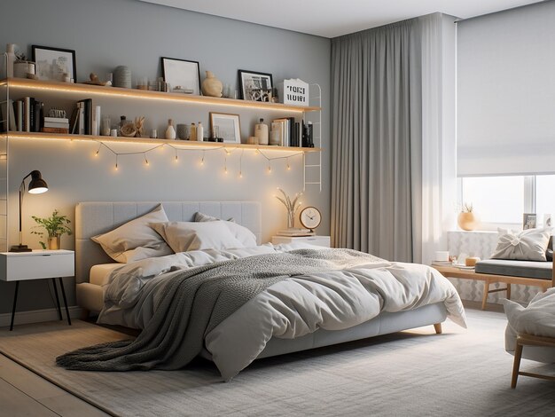 Grey bedroom interior with a touch of understated elegance AI Generated