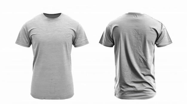 A grey blank Tshirt template with two side views natural shape on an invisible mannequin for your design mockups