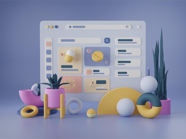 Grey blue with varian 3d web browser for scene creator mockup