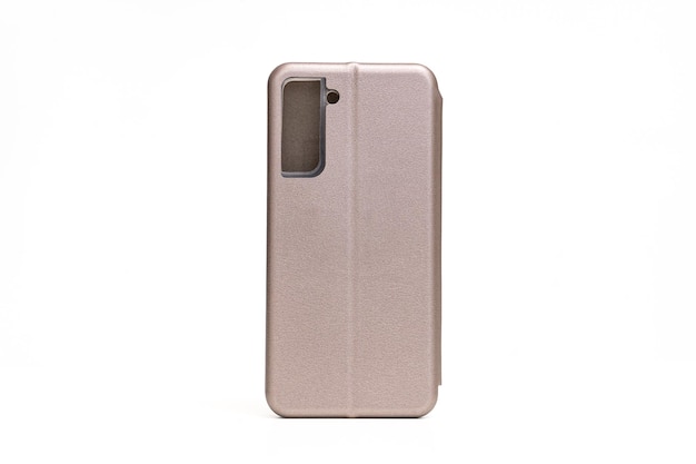 grey case-book for smartphone on a white background. the best protection of your gadget from damage. the case will cover your phone from all sides.