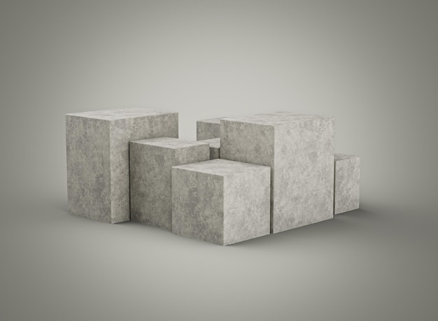 Grey Concrete Podium Backdrop For Products Showcase Isolated On Grey Background 3D Illustration