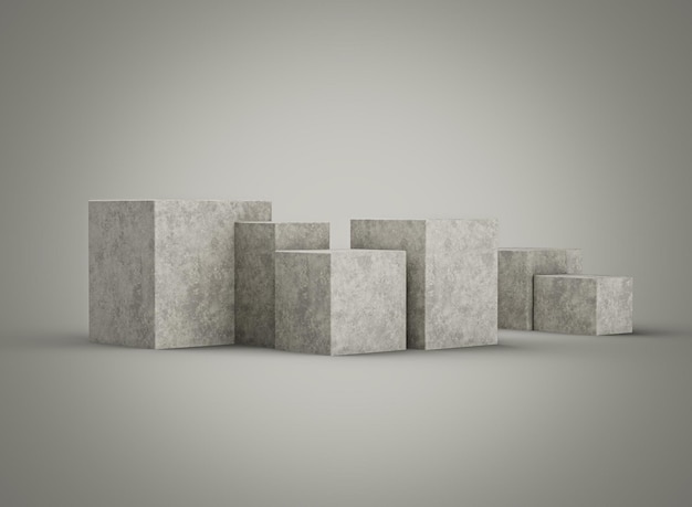Grey Concrete Podium Backdrop For Products Showcase Isolated On Grey Background 3D Illustration