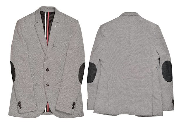 Foto blazer in cotone grigio isolato su sfondo bianco con tracciato di ritaglio