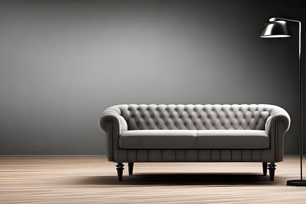 A grey couch with a black base and a black base.