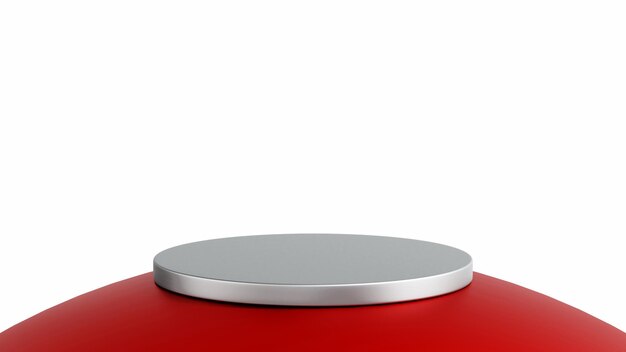 Grey cylinder podium on red sphere white background stage for product 3D rendering