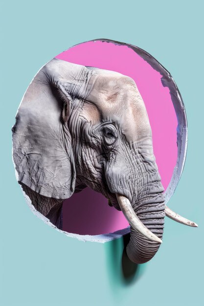 Foto un elefante grigio con uno sfondo rosa