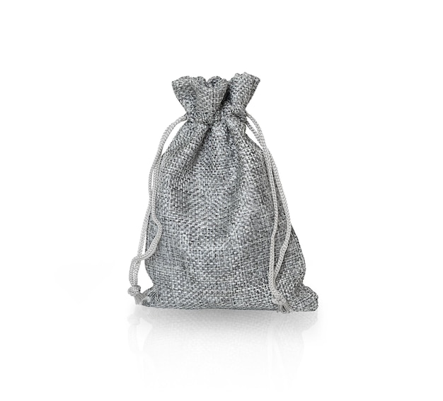 Photo grey fabric bag isolated on white background