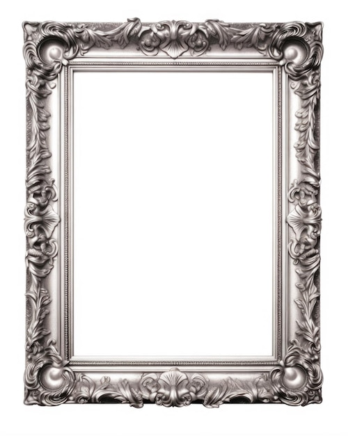 Grey Frame Design Antique Silver Picture Frame Isolated on White Background Empty Space for Your