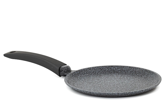 Grey frying pan with nonstick isolated on white background