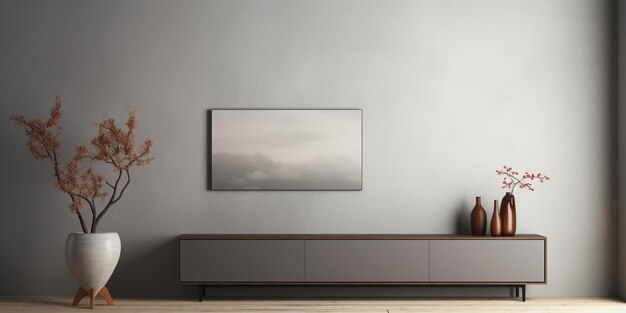 Photo grey gallery room interior with drawer and decoration mockup frame