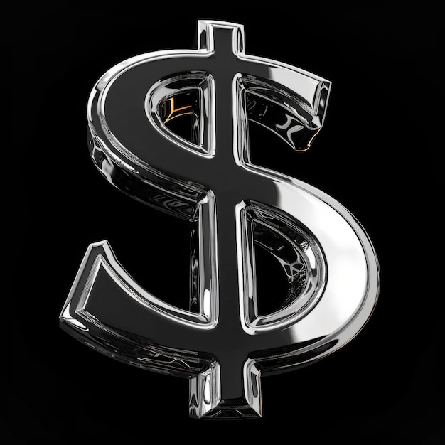 Photo grey glossy surface dollar sign isolated on black background