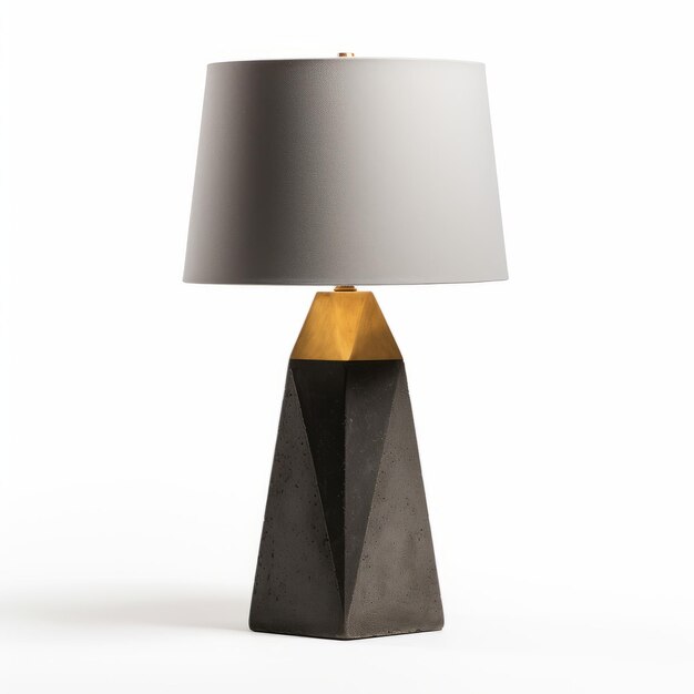 Grey And Gold Low Poly Concrete Table Lamp With Dark Shade