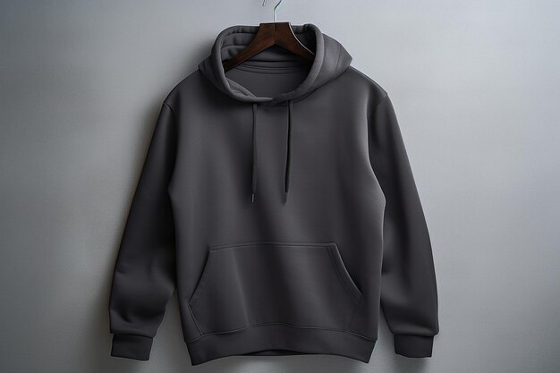 a grey hoodie with a black zipper on the front.