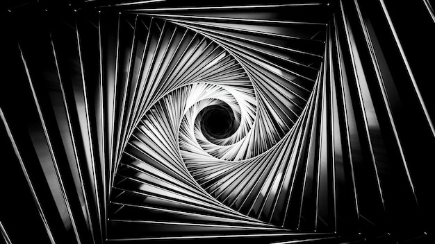 Grey iron tunnel design a light tunnel in animation that rotates in different directions with