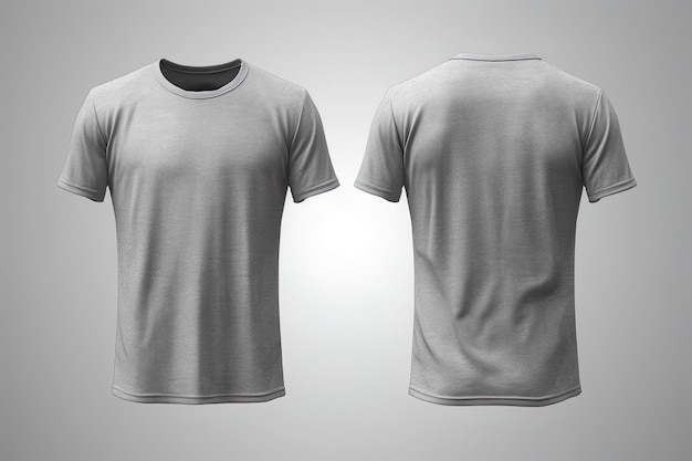 Grey male tshirt realistic mockup set from front and back view