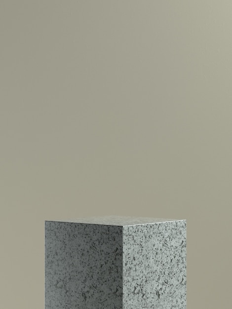 Grey marble cube product stage or podium with light brown wall background for product banner or promo. 3D Illustration