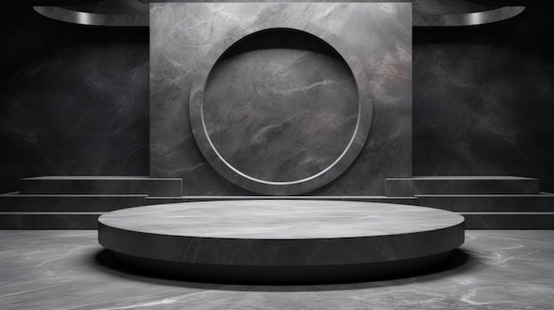 Grey Marble Texture Decorated Stage Photorealistic modern Theater stage Horizontal Background Ai Generated Minimalistic Screen Wallpaper